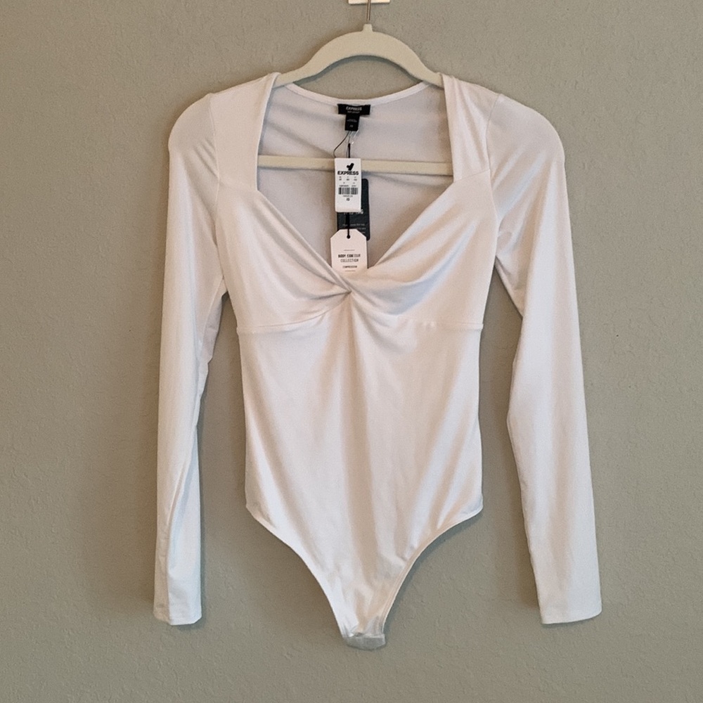 Express Body Contour Silky Twist Front Thong Bodysuit - Picture 4 of 10